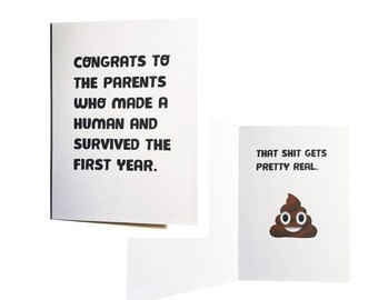 1st Birthday Card - First Birthday Card - To The Parents Who Made a Human and Survived - Kraft Envelope