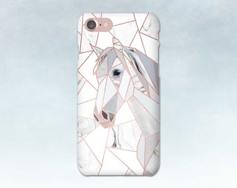 Rose Gold Geometric Horse Phone Case, Marble, iPhone 6 6s 5 7 Plus, Samsung Galaxy S7 S6 S5, Edge, Note, LG G5 Moto G, Gift for Horse Lover
