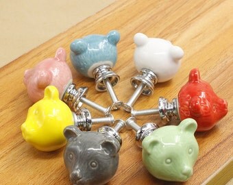 Ceramic Knob Bear Drawer Knob Colorful Knobs for Children Dresser Knob Cabinet Door Knobs Kitchen Knob Cupboard Knob Decorative Animal Knob