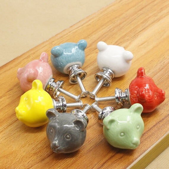 Ceramic Knob Bear Drawer Knob Colorful Knobs for Children