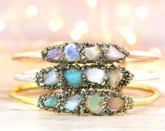October Opal Jewelry, Gold Opal Jewelry, Opal Bracelet, Australian Opal Jewelry, Opal Jewelry for Wife, Opal Gift for Wife, Raw Opal