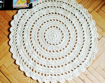 Crochet rug ROUND CLASSIC 1 milk ivory 45,8"/91 cm Bed side Baby area rug floor lace carpet. Table lace tappeto tapis teppich häkelteppich