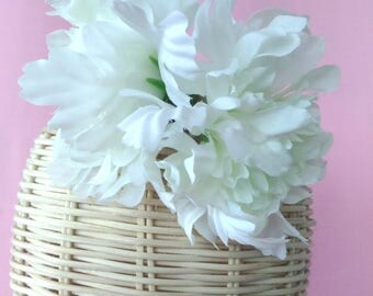 FA01【FABRIC FLOWER COLLECTION】White Dahlia Flowers Hair rubber band,Party Hair rubber band,Teenage Hair Accessory,Girl Friend Gift
