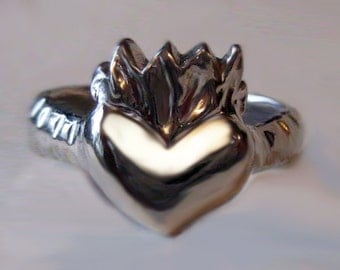Love Ring,Flaming Heart Ring,Sterling Silver Heart,Promise Ring,Gift for Her, Unique Gift,Sacred Heart,Heart Ring,Statement Ring,Goth
