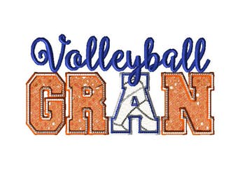 8x12 Hoop VOLLEYBALL GRAN- Letter A Volleyball Embroidery design. Applique GRAM & ball! Sparkle and bling make it sing!