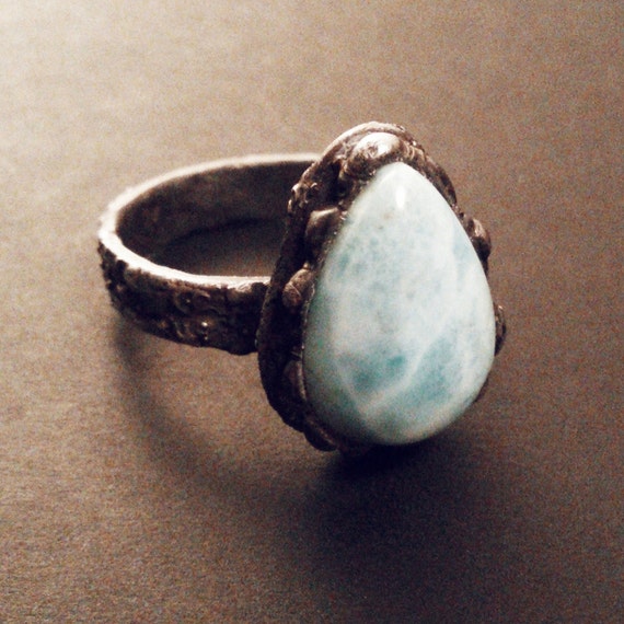 Beautiful magical ring with larimar stone. Original design.