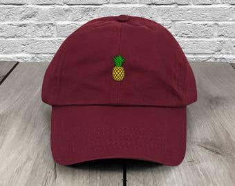 Pineapple Dad Hat Maroon Low Profile Unstructured Baseball Cap Embroidered Dad Hats Baseball Hat Champagne Papi Strapback