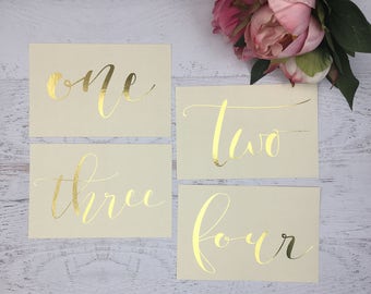 Ivory and Gold Table Numbers - Table Markers - Wedding Table Decor - Gold Table Decor -Ivory Table Markers - Gold Foil Table Markers - Gold