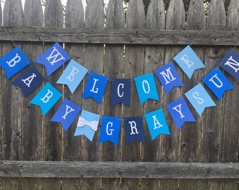 baby shower banner. Boy baby shower. Blue baby shower. Welcome baby banner.