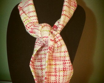 Spring Hand Woven Scarf - White, Green, Rose, and Pink