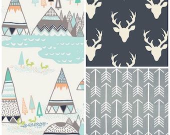 Teepee Arrows Crib Bedding, Crib Rail Guards, Crib Sheets, Crib Skirts, Crib Sheets, Choose your fabrics Crib Bedding, Woodlands Baby Sets