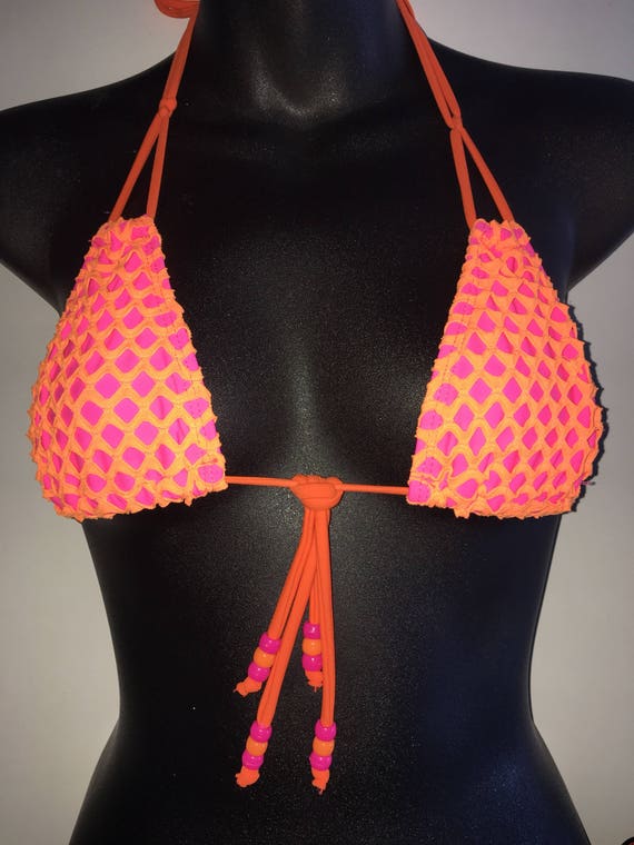 SALE *** MissManeater ONEofaKIND VANDALIZE double tie sliding micro triangle boutique bikini top ***MICRO coverage!