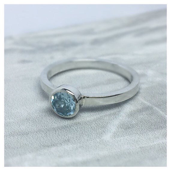 Solid Sterling Silver and Topaz Statement ring, gift for her, stackable rings