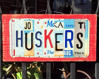 HUSKERS - custom Nebraska Huskers, license plate sign, graduation gift, tailgate
