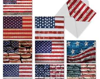 M2013 Flag Day: 10 Blank Note Cards with Assorted Designs for Any Occasion ft. , w/ White Envelopes. Best Card Company // notecard set