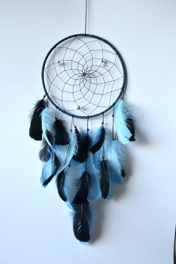 Large Tribal Dream Catcher Black and Blue by DreamCatchersByTasha