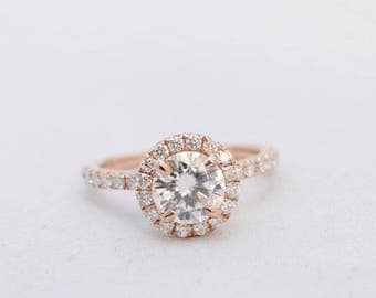 Halo Engagement Ring, Moissanite Ring, Gold Engagement Ring, Wedding Ring, Diamond Ring, Rose Gold Ring