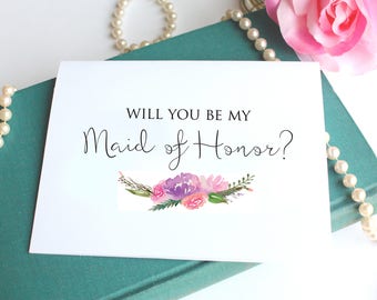 Will You Be My Maid of Honor Card, Floral Maid of Honor Proposal Card - Bridal Party Card, Bridesmaid Gift Box Card