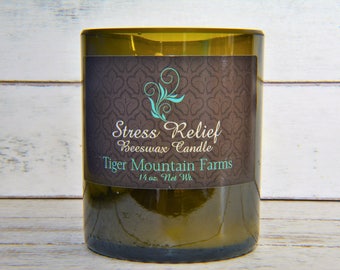 Stress Relief Organic Beeswax Candles-Recycled Wine Bottle - Lavender Candle -Wife Gift- Eco-Friendly - Wine Candle - Aromatherapy Candle