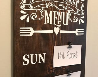 Farmhouse Decor, Menu Board, Meal Planning Sign, Wooden Kitchen Sign, Fixer Upper Decor, Rustic Home Decor, Dining Room Decor