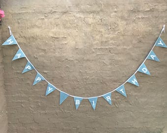 Happy birthday bunting blue glitter