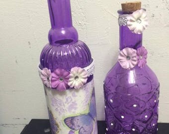 Set of glass bottles decorated perfect for a room or bathroom