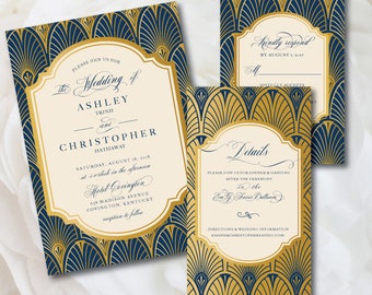 Art Deco Wedding Invitation, Great Gatsby Wedding Invitation, Formal Wedding Invitation, Gatsby Wedding, Corporate Event Invitation, Navy
