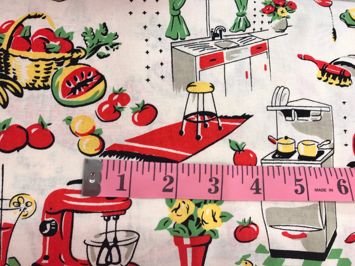 Vintage retro style 1950's kitchen fabric lady fabric