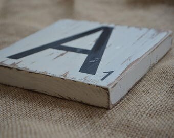 Large Scrabble Tiles, Scrabble tiles for wall, hand painted, 5.5" x 5.5", letter nursery decor, family game room, large font,rustic scrabble