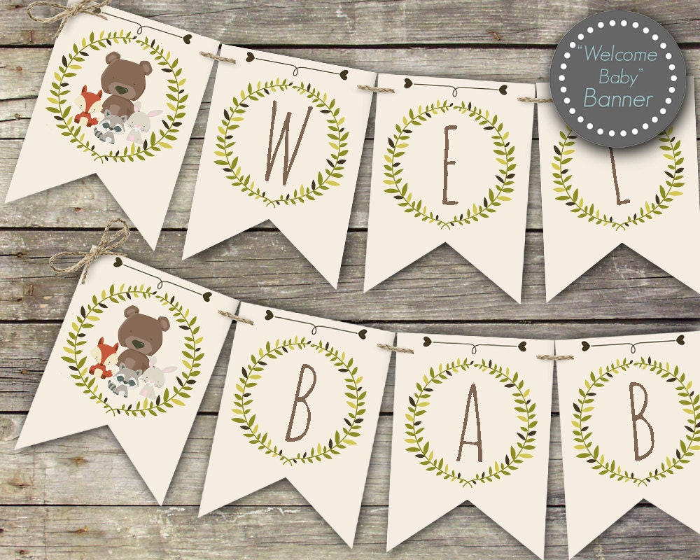 woodland baby shower banner welcome baby banner printable