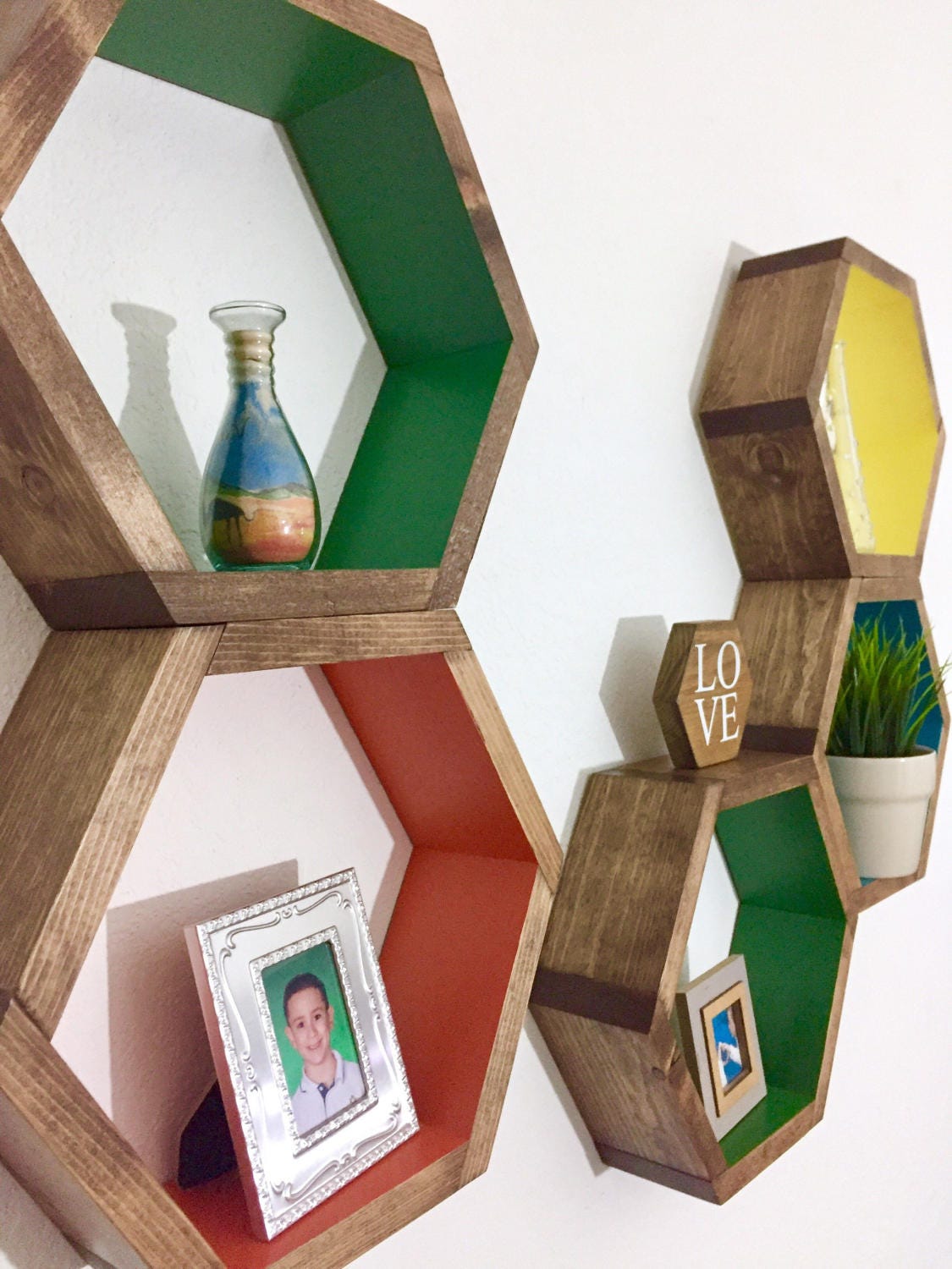 Set of 5 Hexagon Shelves Geometric Shelves Wall Decor