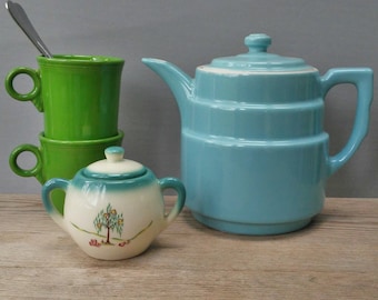 Vintage Hall China Art Deco Aqua Blue Teapot