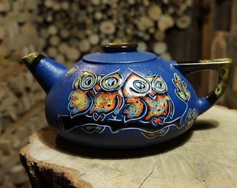 Owl teapot Clay teapot Ceramic pottery Blue teapot Wife gift Mom gift|for|men Housewarming gift Ceramic birds Tea lover gift ornithology