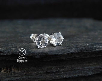 Natural white topaz gemstone earrings, 5mm, in a sterling silver setting, sleepers earrings. 144