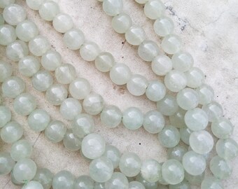 Light Green Jade Gemstone Beads 7mm Round Shaped Line 13" 52 pcs