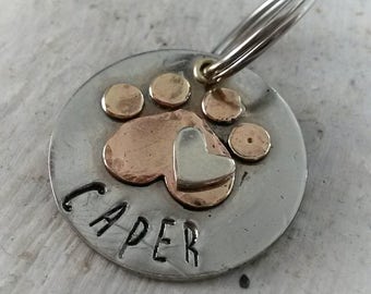Paw print dog tag - customized pet id - pet accessories - pet lover - small pet id - pet identification - gift under 20 - custom pet id