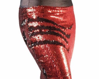 Red/Black color changing sequin pencil skirt
