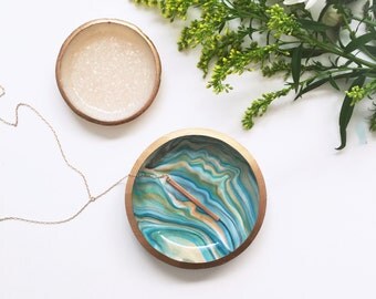 BESTSELLER! TURQUOISE MARBLE // Polymer Clay Jewelry Dish, Ring Dish, Trinket Dish, Ring Holder