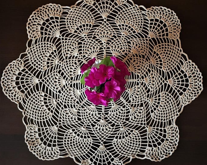 Doily crochet round, diameter 57 cm, doily crochet, openwork doily crochet, home decor, decor vases, interior decor, crochet cream color.