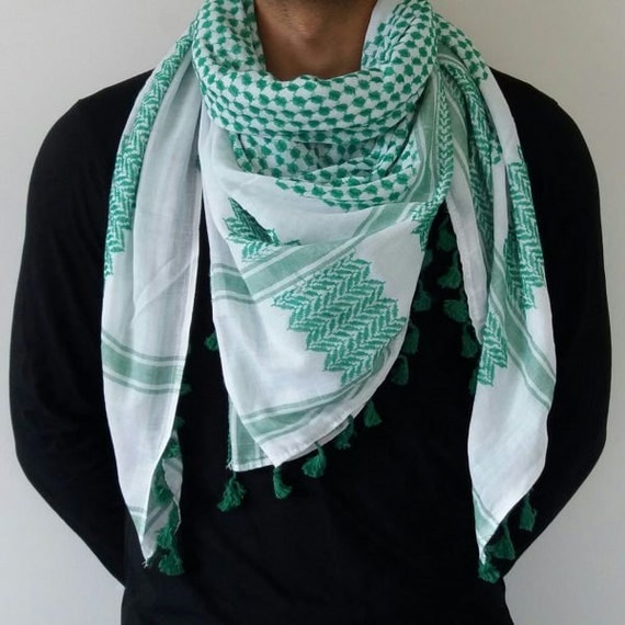 Hirbawi Kufiya Original Mens Arab Scarf One Size Green On