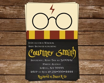 Harry Potter Baby Shower Invitation-Harry Potter-Chalkboard Invite- Gryffindor- Harry Potter Glasses - Personalized - 4x6 5x7