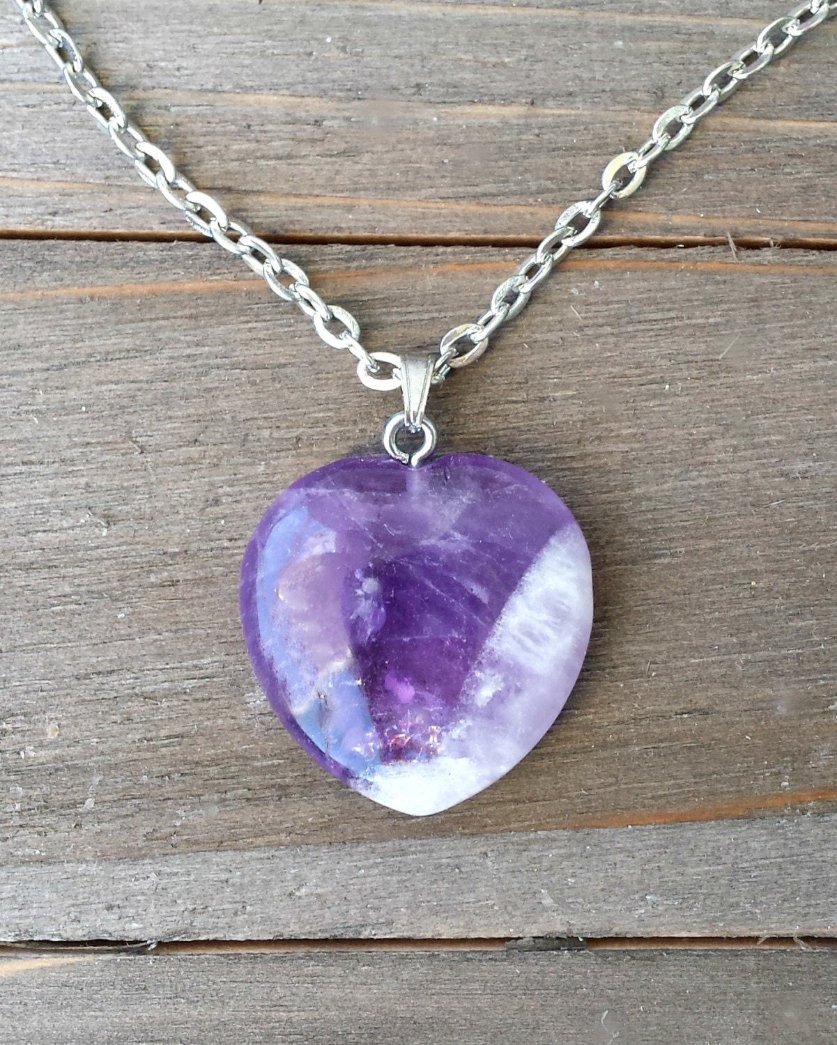 Amethyst Heart Pendant Necklace Spiritual Crystal