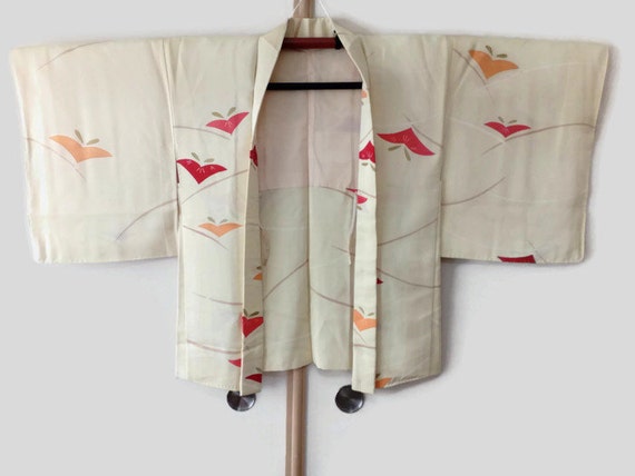 Vintage Pale Yellow Silk Kimono Jacket Haori Japanese