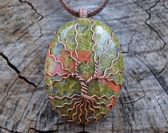 Tree of Life Pendant, Unakite Jasper Necklace, Jasper Pendant, Crystal Necklace, Spiritual Jewelry