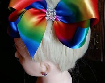 JoJo Siwa Inspired Large Rainbow Satin Hair Bow Clip 7 inch