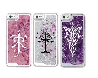 Lord Of The Rings Tolkien Symbol, White tree of Gondor, or Evenstar Custom Liquid Glitter Waterfall Case - Pick Your Color!
