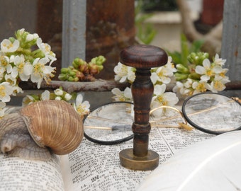 Antique french Brass Wax Seal stamp. Wax stamp with initials. For Letters, Christmas seals - and Wedding invitations
