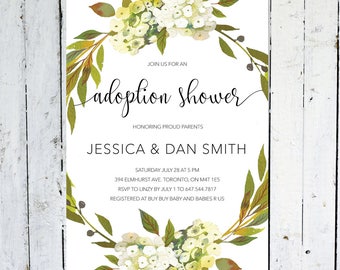 Adoption Shower Invitation, Gender Neutral, Printable, Printed, Greenery, Wreath