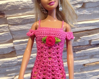 Pink crochet Barbie dress, Barbie clothes, Barbie summer dress, Doll dress, crochet Barbie dress, handmade Barbie dress