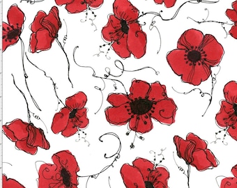 Loralie Designs Poppies White Fabric Loralie Designs Red Poppies on White Background Red Poppies Fabric